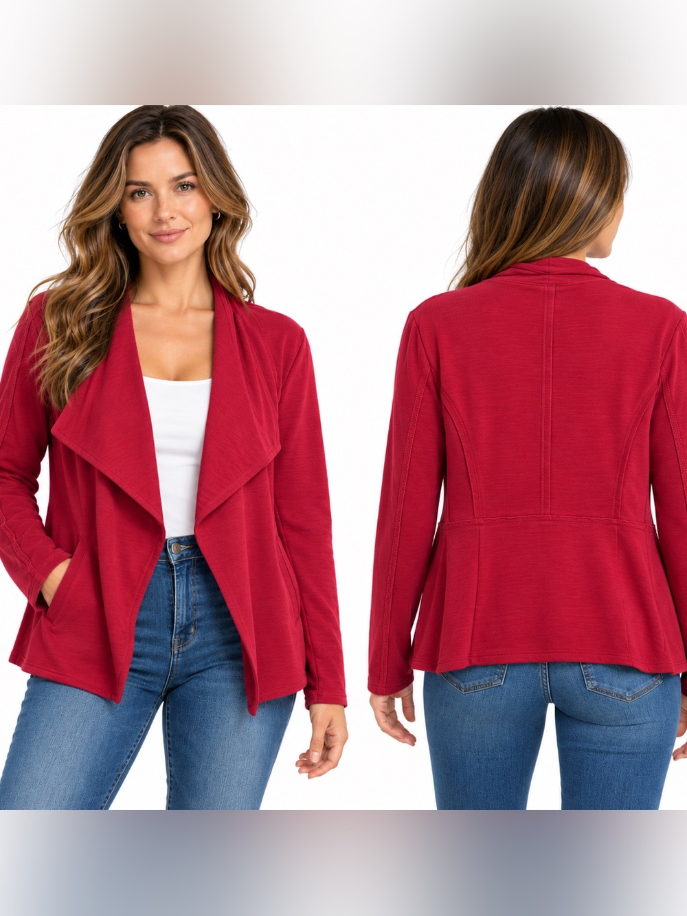 Caslon XL Raspberry Red Draped Open Front Cardigan Jacket EUC Unworn